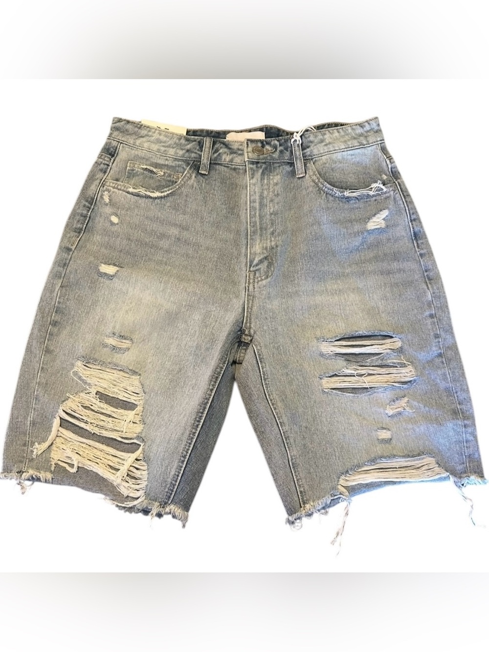 VERVET Tammie High Rise Distressed Bermuda Denim Shorts L NWT - Picture 2 of 8